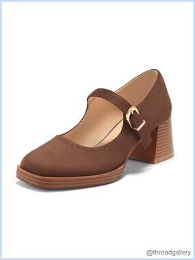 Womens Chunky Heel Mary Jane Pumps Square Toe Ankle Strap Dress Shoes